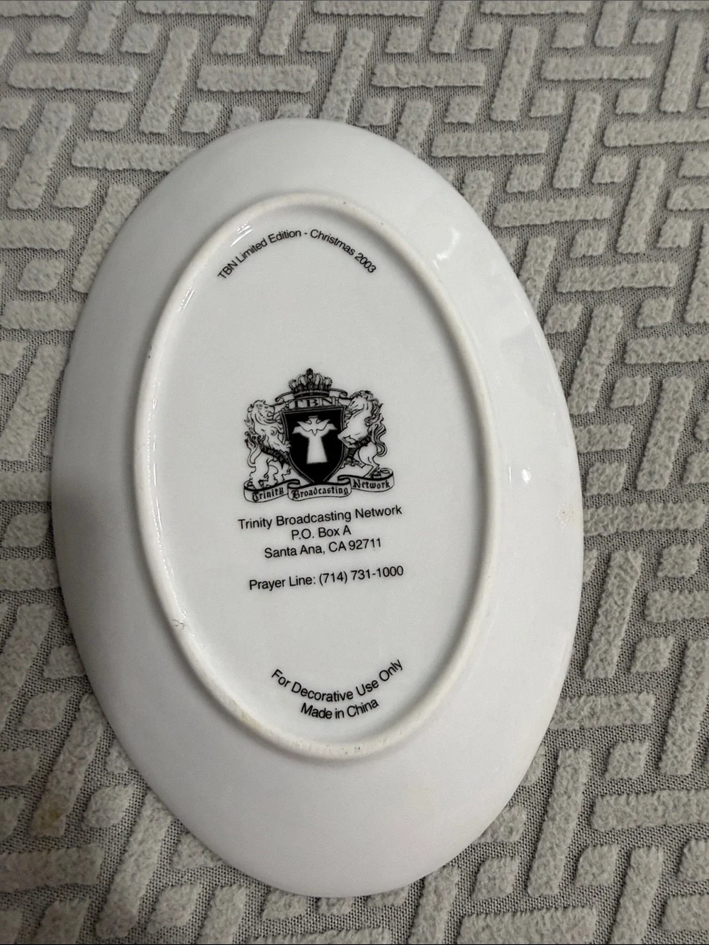 TBN TRINITY BROADCASING NETWORK LIMITED EDITION PLATE CHRISTMAS 2003 PRAYER LINE